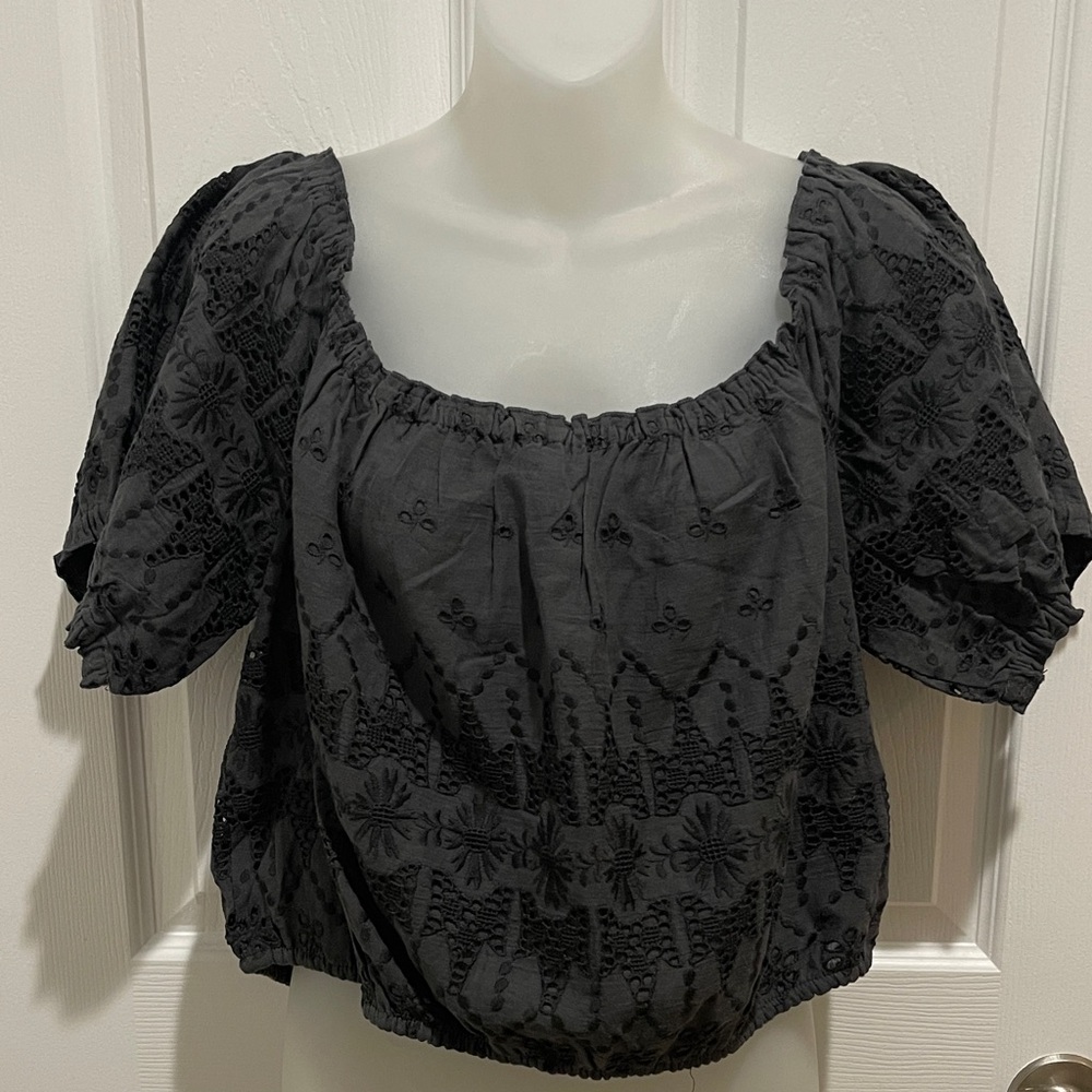 Lucky Brand Gray Eyelet Women's Half Top
